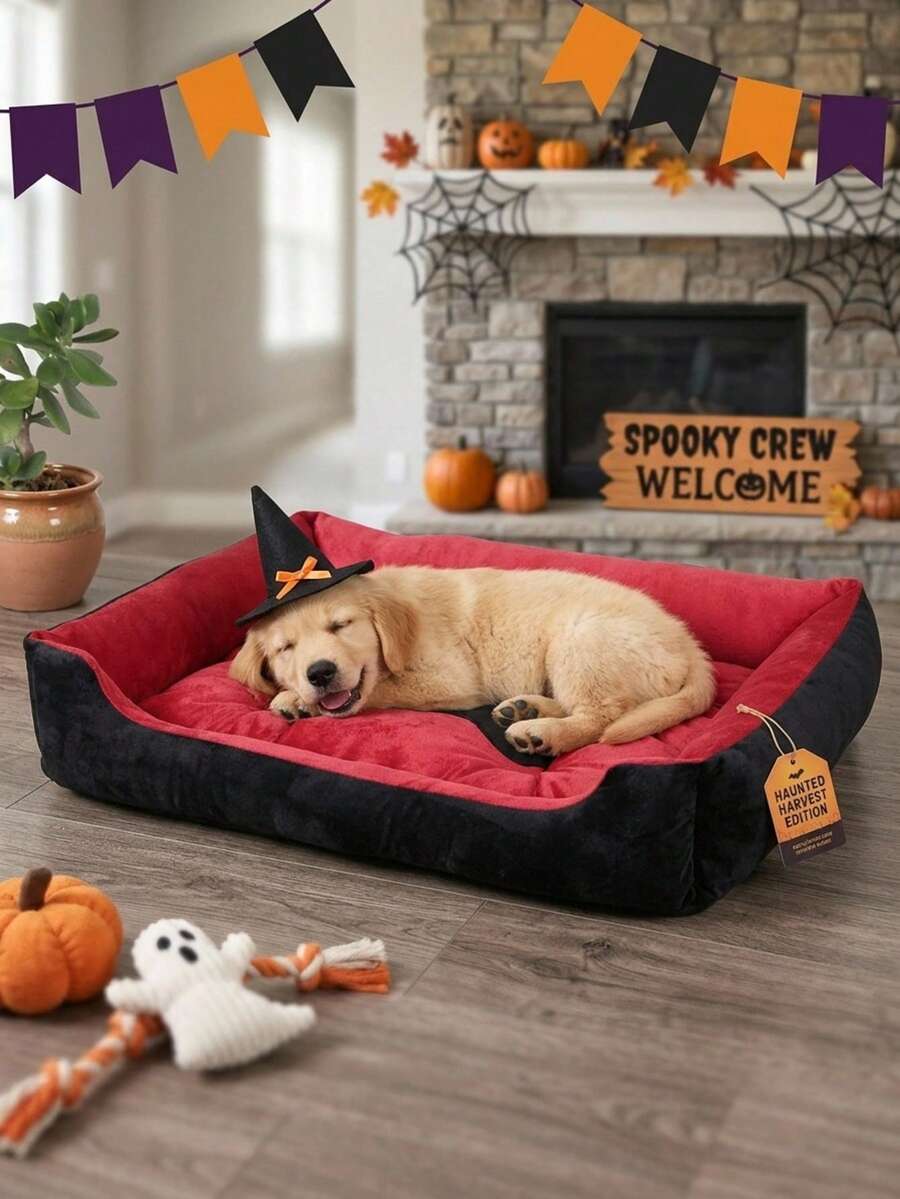 Black bone shaped pet nest bed for small dogs and cats made of polyester filling and material.