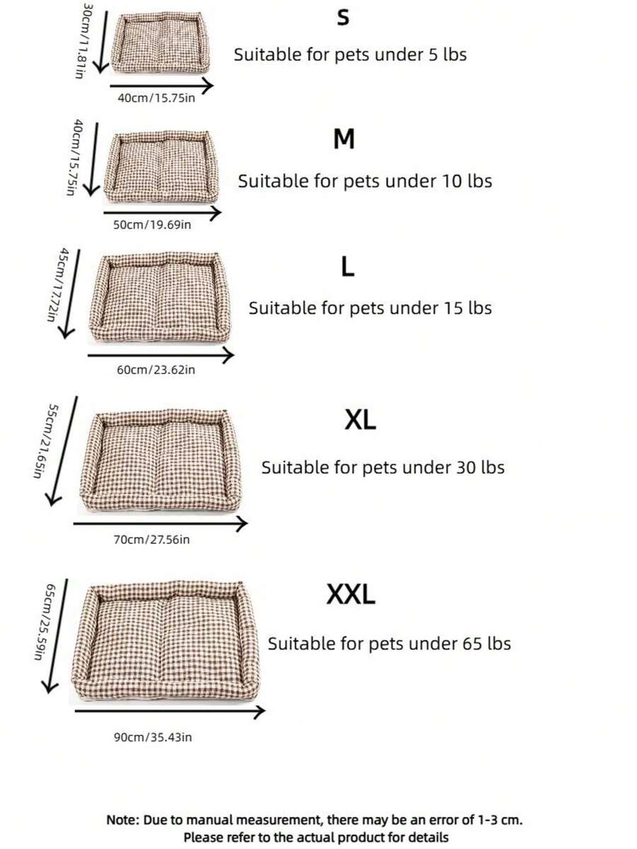 Square brown and white plaid pet bed mat for dogs and cats