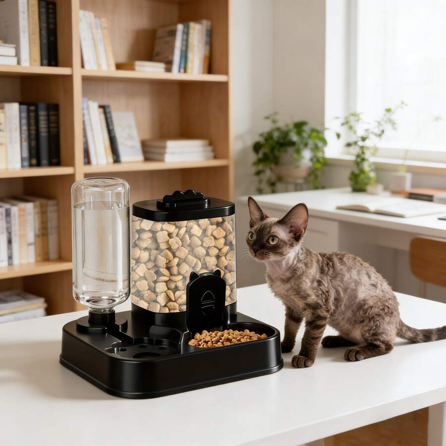 Black silicone automatic water dispenser with drinking bowl for cats and dogs