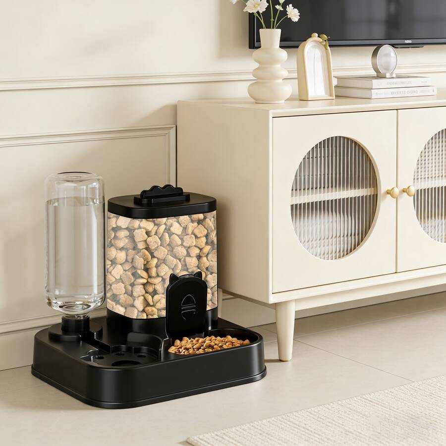Black silicone automatic water dispenser with drinking bowl for cats and dogs