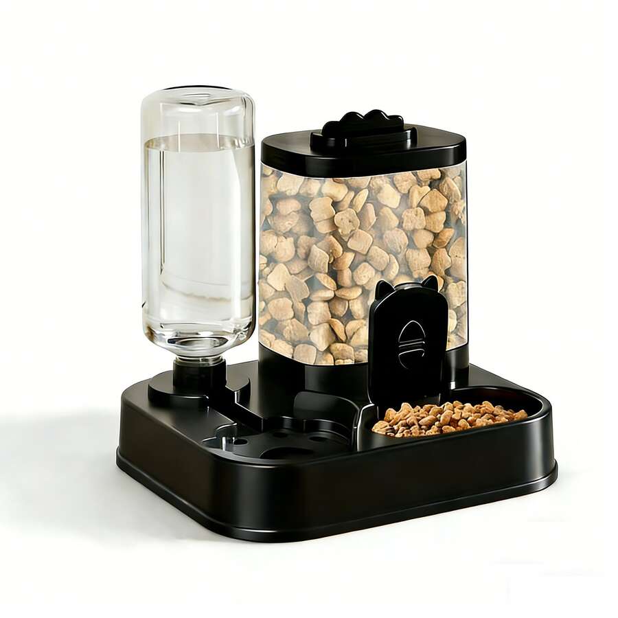 Black silicone automatic water dispenser with drinking bowl for cats and dogs