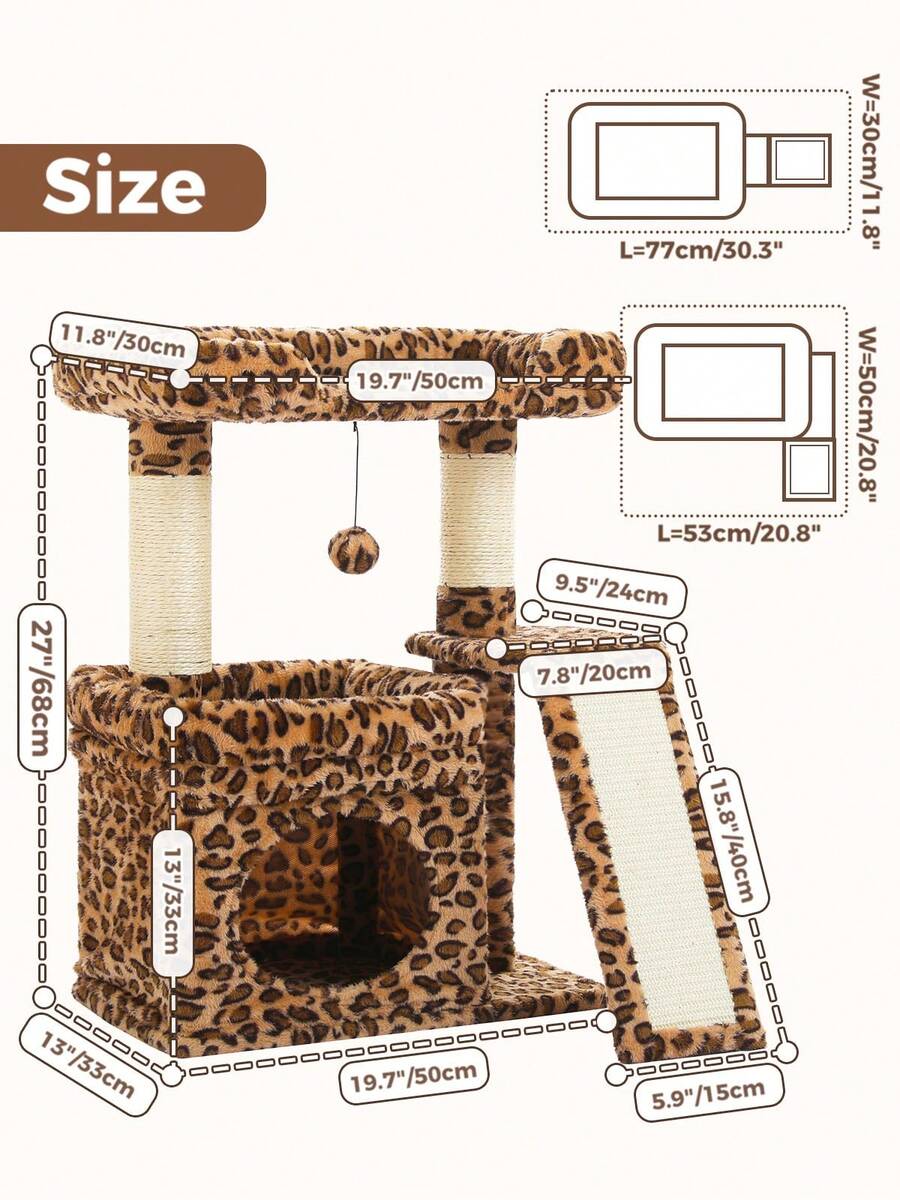 Small vintage cat tree tower for indoor cats featuring a cozy cushioned top perch, soft cat condo, natural sisal scratching posts, and a scratching ladder.