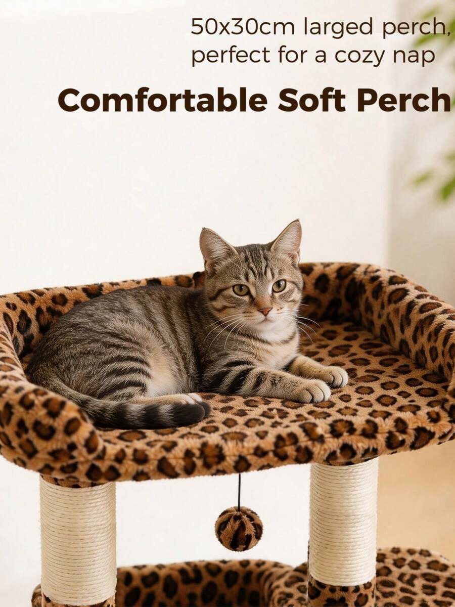 Small vintage cat tree tower for indoor cats featuring a cozy cushioned top perch, soft cat condo, natural sisal scratching posts, and a scratching ladder.