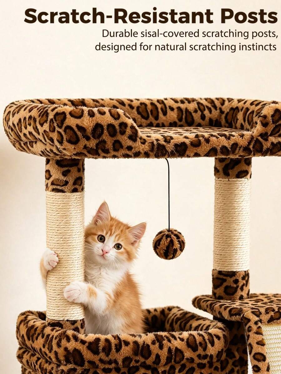 Small vintage cat tree tower for indoor cats featuring a cozy cushioned top perch, soft cat condo, natural sisal scratching posts, and a scratching ladder.