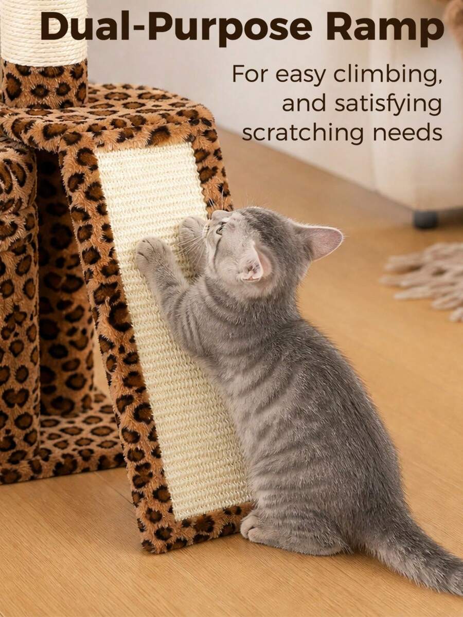 Small vintage cat tree tower for indoor cats featuring a cozy cushioned top perch, soft cat condo, natural sisal scratching posts, and a scratching ladder.