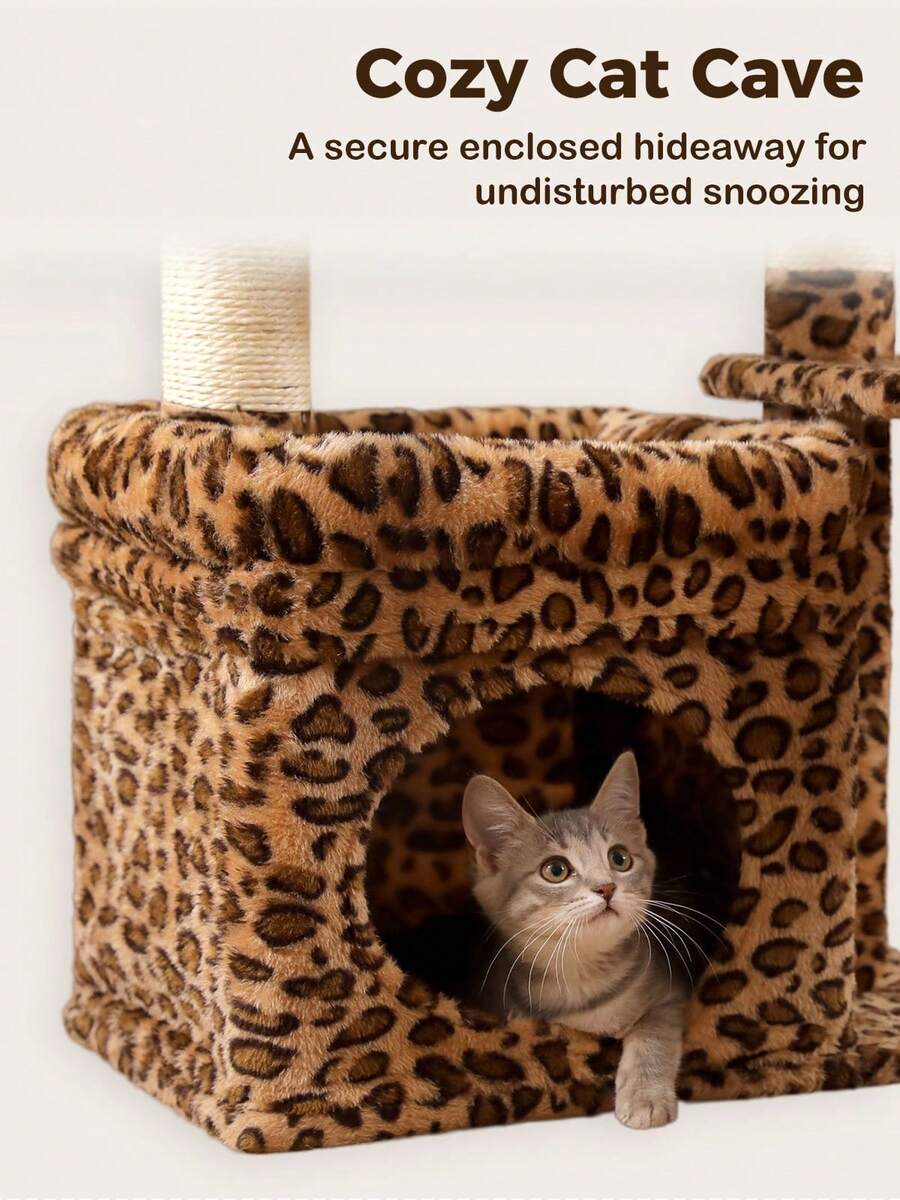 Small vintage cat tree tower for indoor cats featuring a cozy cushioned top perch, soft cat condo, natural sisal scratching posts, and a scratching ladder.