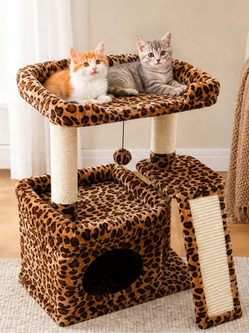 Small vintage cat tree tower for indoor cats featuring a cozy cushioned top perch, soft cat condo, natural sisal scratching posts, and a scratching ladder.