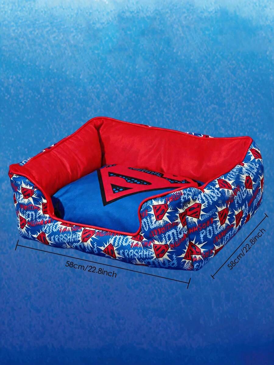 Multicolor pet bed mat with big eyes girl cartoon pattern for cats and dogs featuring a non-slip bottom and washable fabric cover.