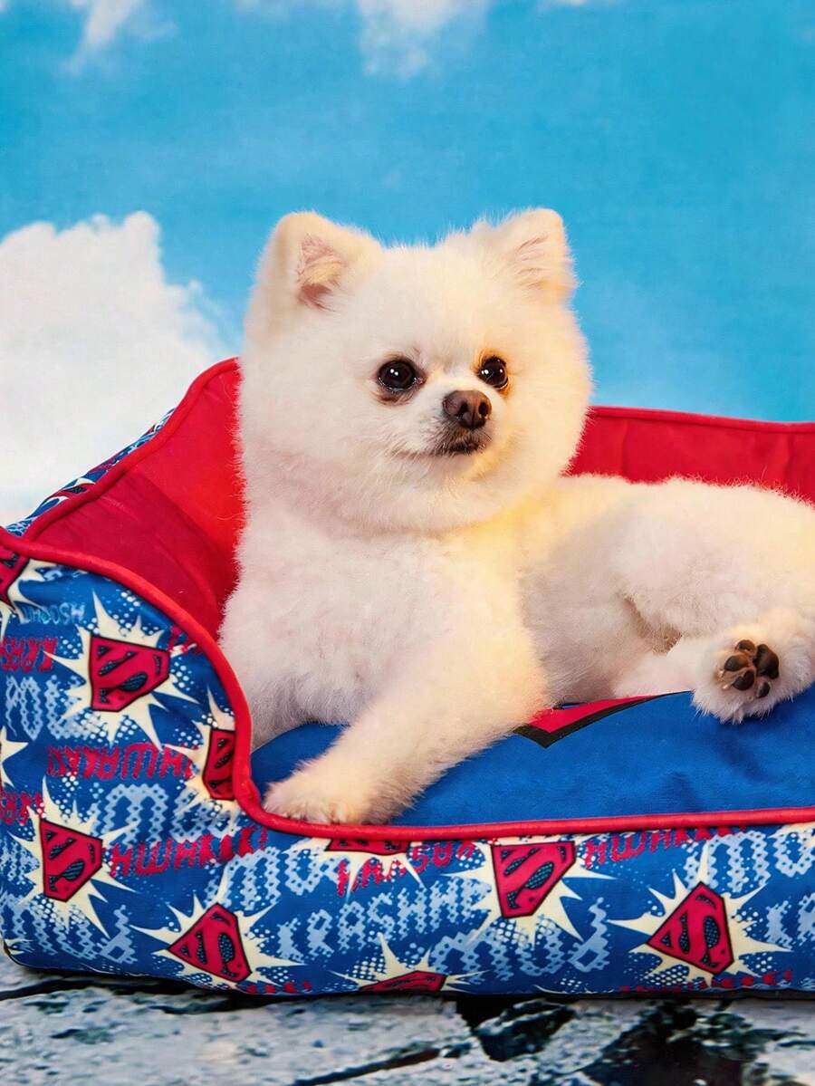 Multicolor pet bed mat with big eyes girl cartoon pattern for cats and dogs featuring a non-slip bottom and washable fabric cover.