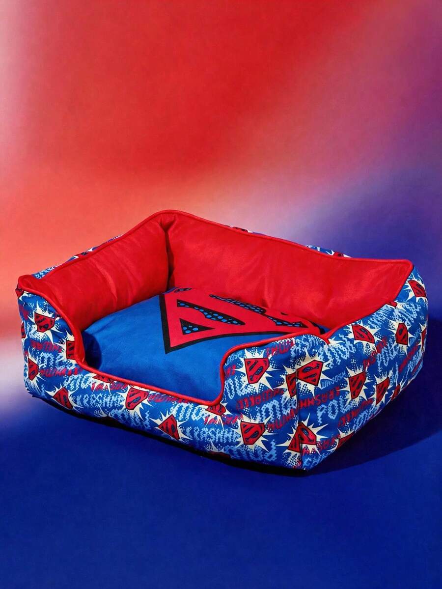 Multicolor pet bed mat with big eyes girl cartoon pattern for cats and dogs featuring a non-slip bottom and washable fabric cover.