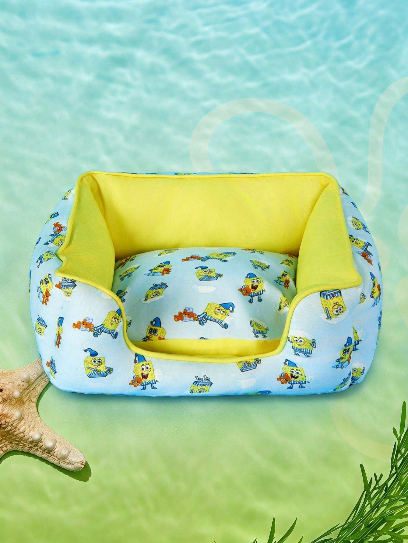 Yellow SpongeBob SquarePants memory foam pet nest bed for cats and dogs