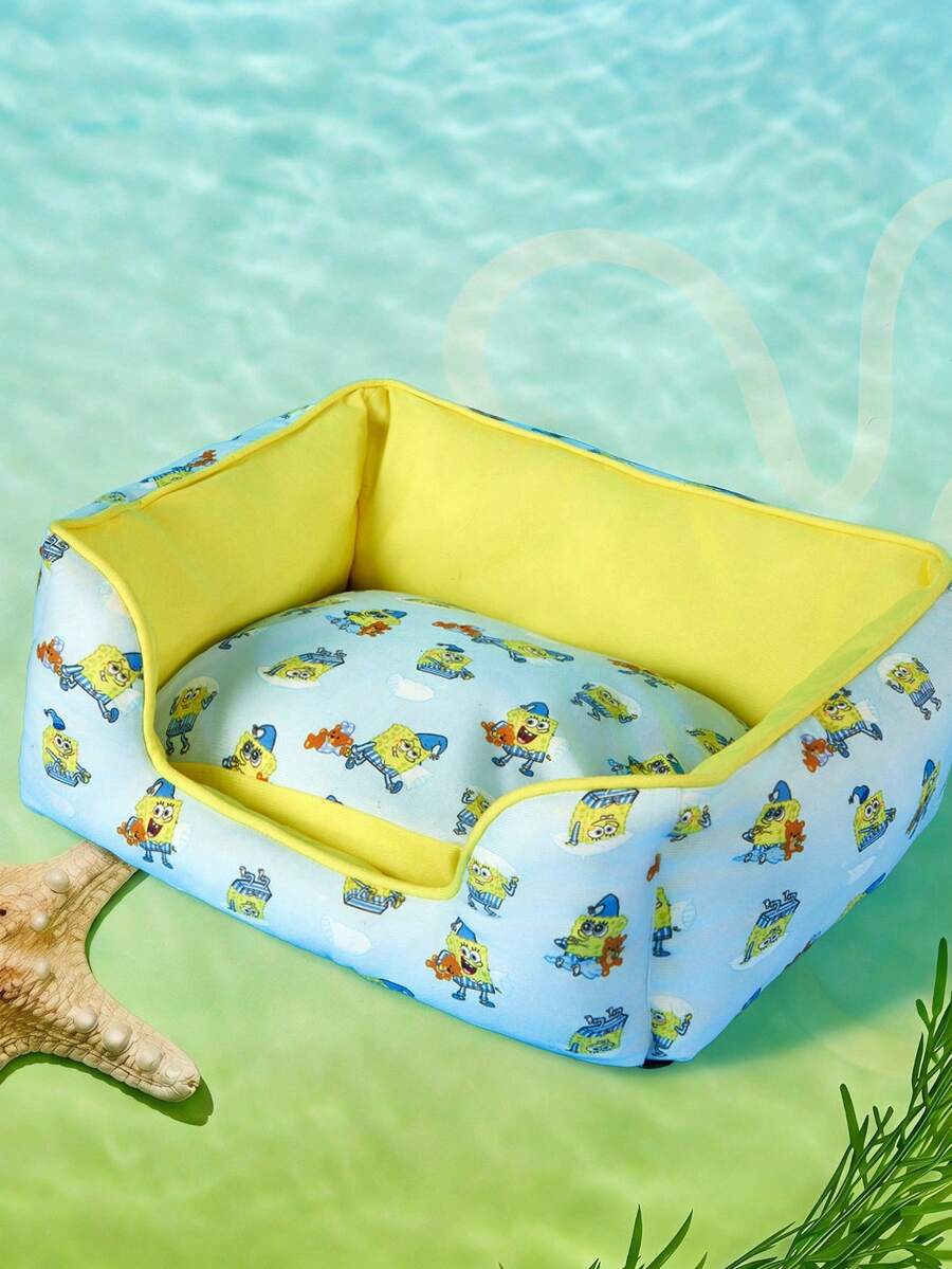Yellow SpongeBob SquarePants memory foam pet nest bed for cats and dogs
