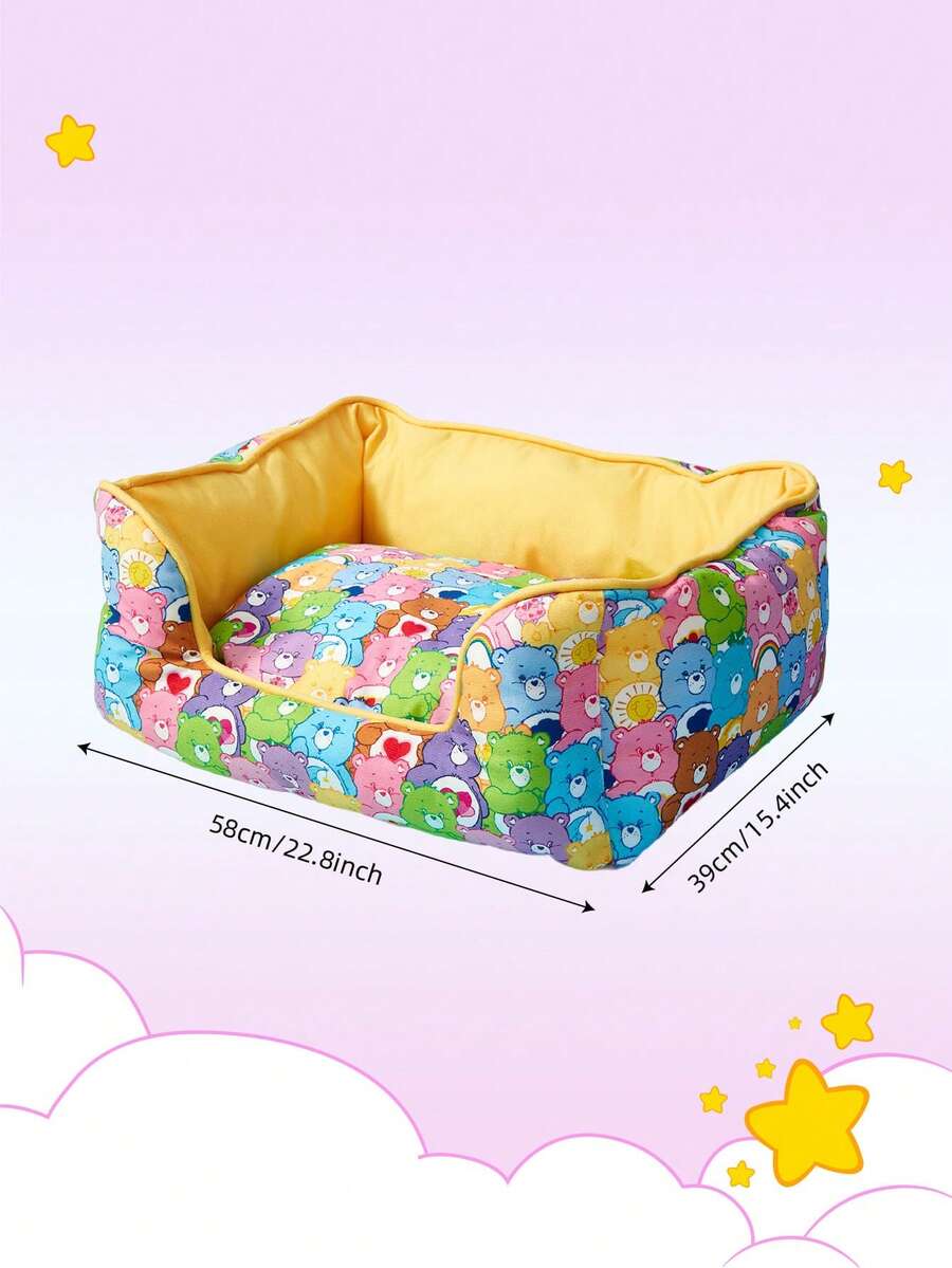 Multicolor pet bed mat with big eyes girl cartoon pattern for cats and dogs featuring a non-slip bottom and washable fabric cover.