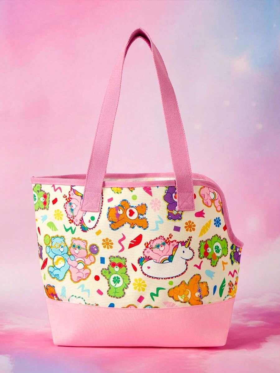 Pink allover print pet carrier tote bag made of durable polyester material for small pets.