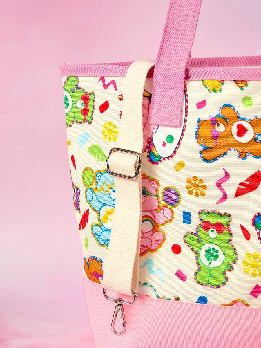 Pink allover print pet carrier tote bag made of durable polyester material for small pets.