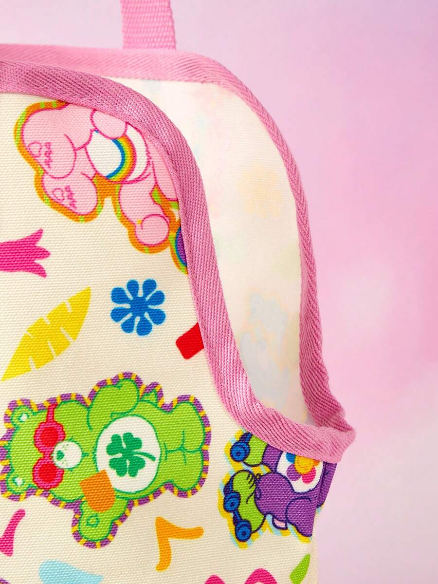 Pink allover print pet carrier tote bag made of durable polyester material for small pets.