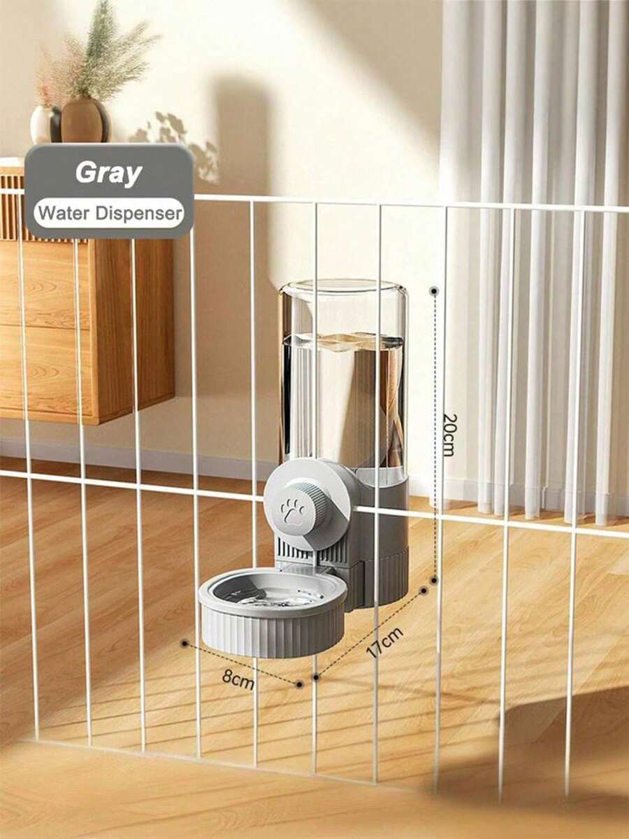 Multicolor cartoon pattern hanging pet water dispenser and automatic feeder made of ABS material mounted on a cage for cats and dogs.