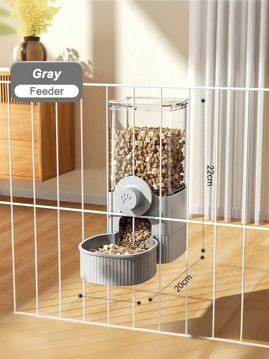 Multicolor cartoon pattern hanging pet water dispenser and automatic feeder made of ABS material mounted on a cage for cats and dogs.
