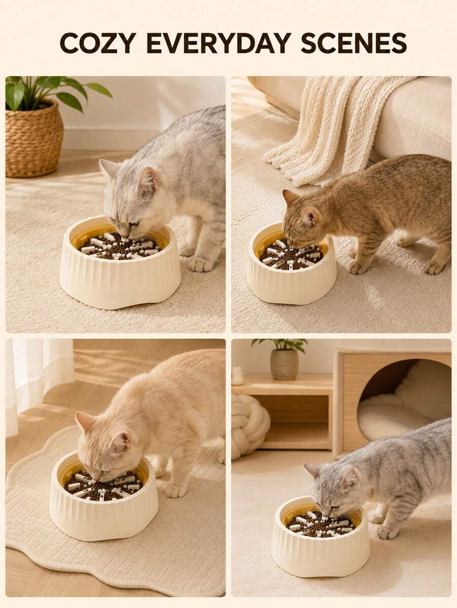 2-in-1 convertible ABS slow feeder pet bowl with 500ml capacity featuring interactive puzzle design and non-slip base for small cats and dogs.
