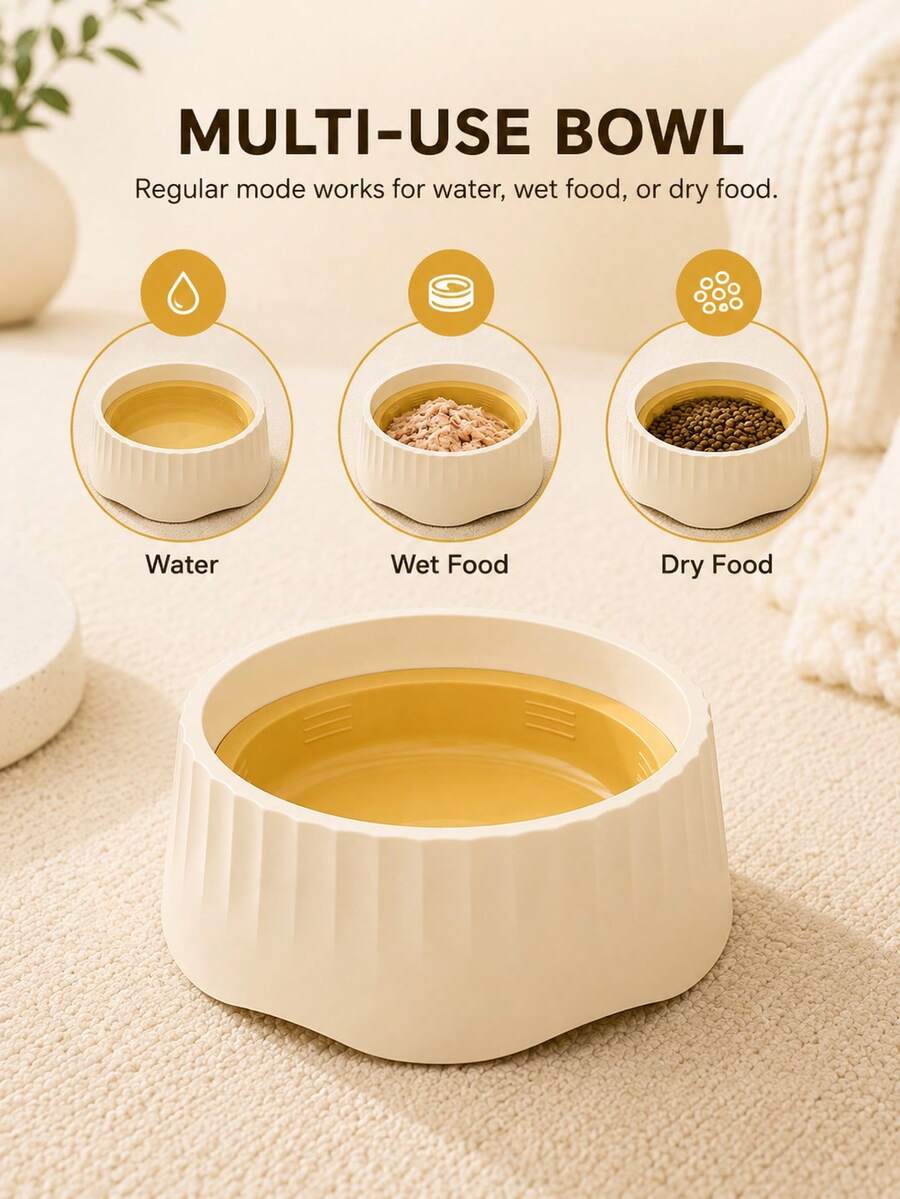 2-in-1 convertible ABS slow feeder pet bowl with 500ml capacity featuring interactive puzzle design and non-slip base for small cats and dogs.