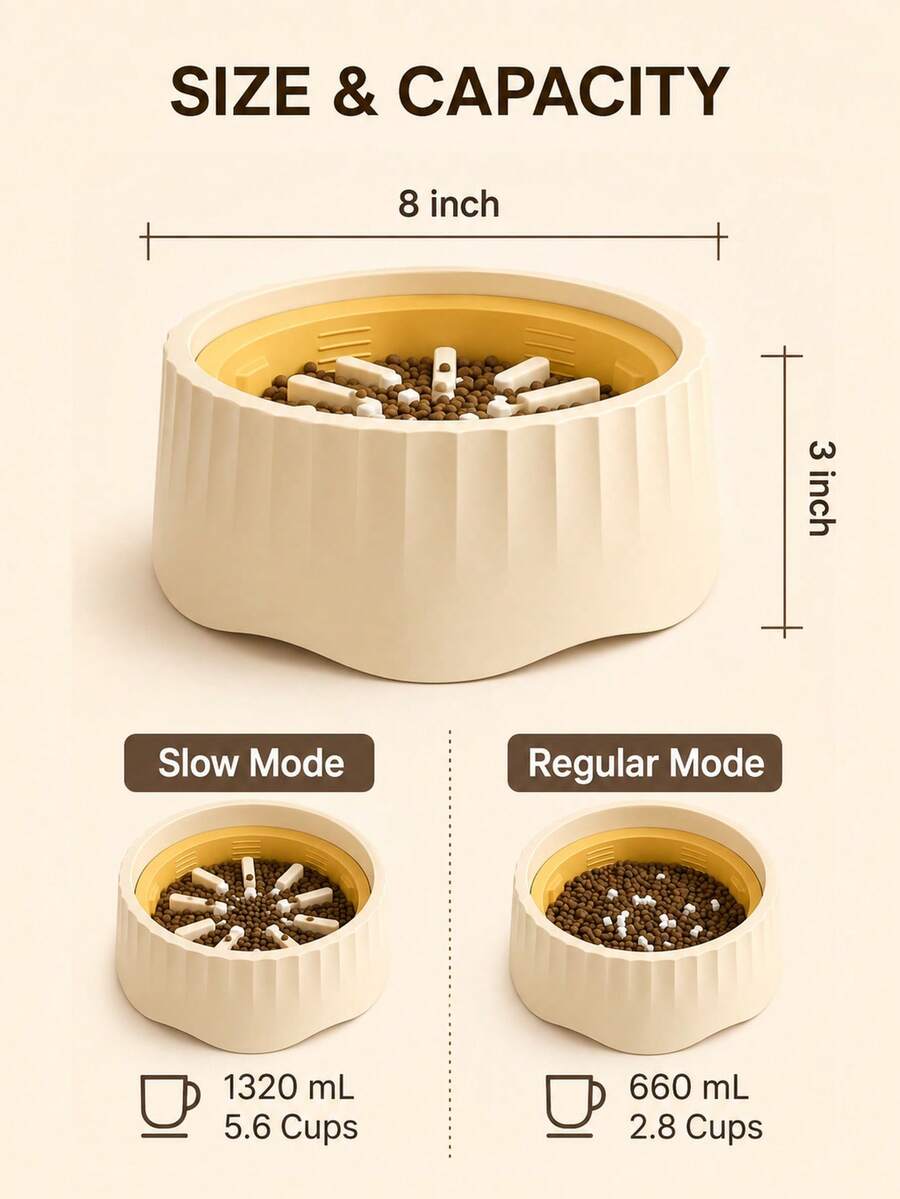 2-in-1 convertible ABS slow feeder pet bowl with 500ml capacity featuring interactive puzzle design and non-slip base for small cats and dogs.