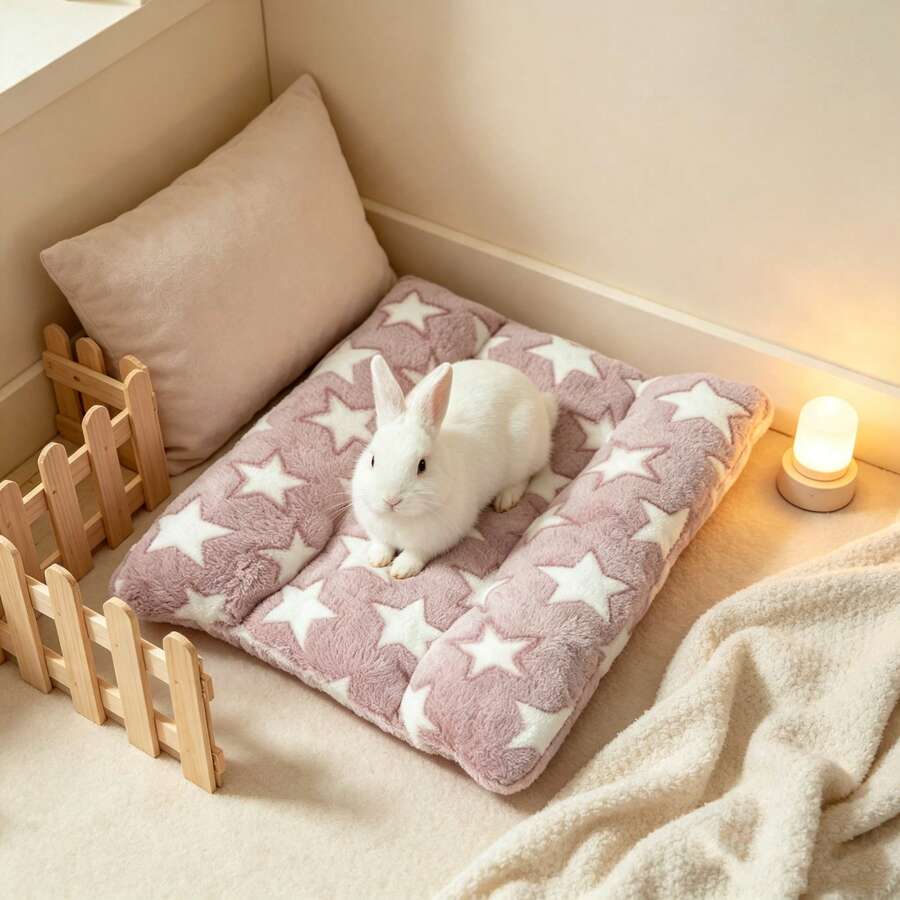 Navy blue soft plush wrap-around pet bed with raised edges for rabbits and small animals.