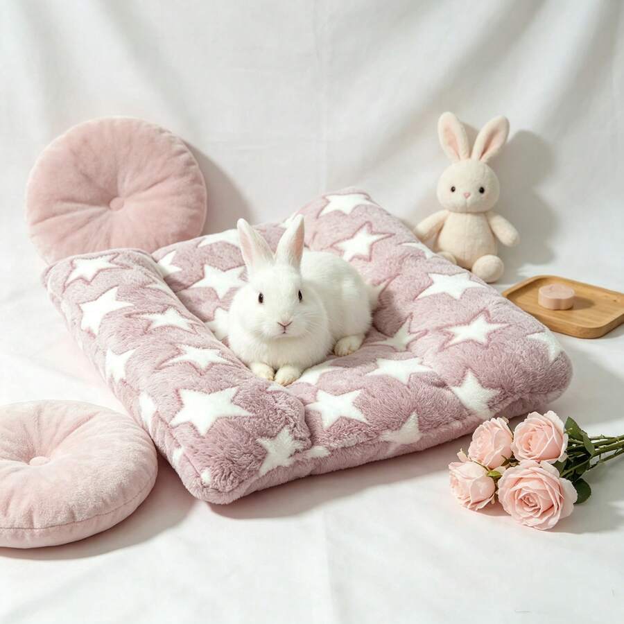 Navy blue soft plush wrap-around pet bed with raised edges for rabbits and small animals.