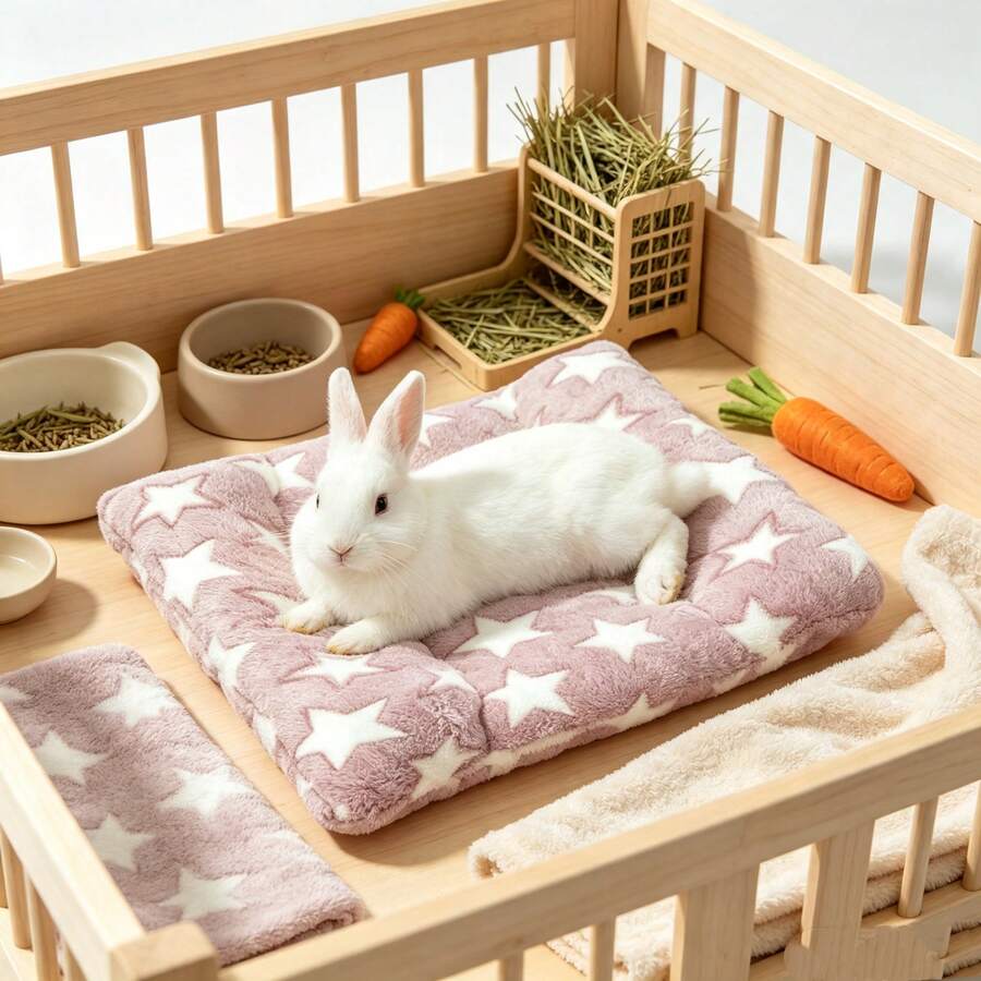 Navy blue soft plush wrap-around pet bed with raised edges for rabbits and small animals.