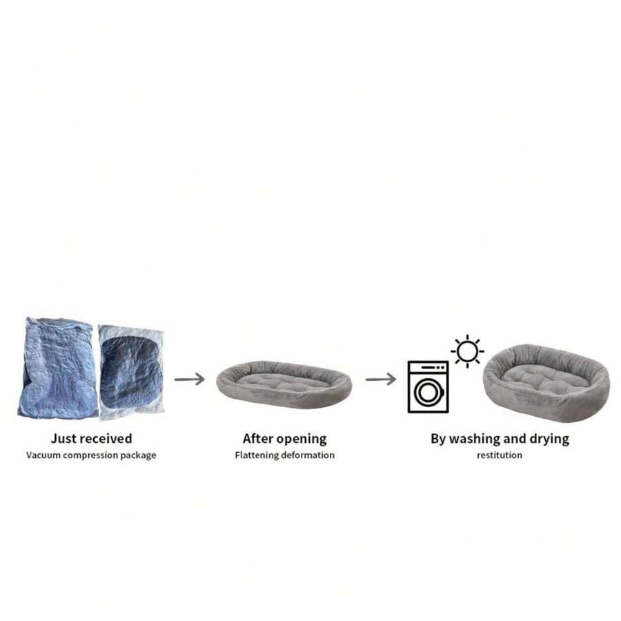 Grey long plush dog crate mat with thick PP cotton padding and a dotted non-slip bottom.
