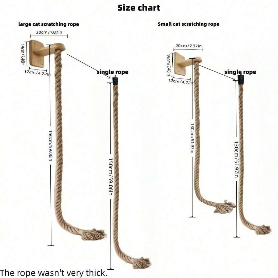 Multicolor wall-mounted solid wood and sisal rope cat climbing scratcher post.