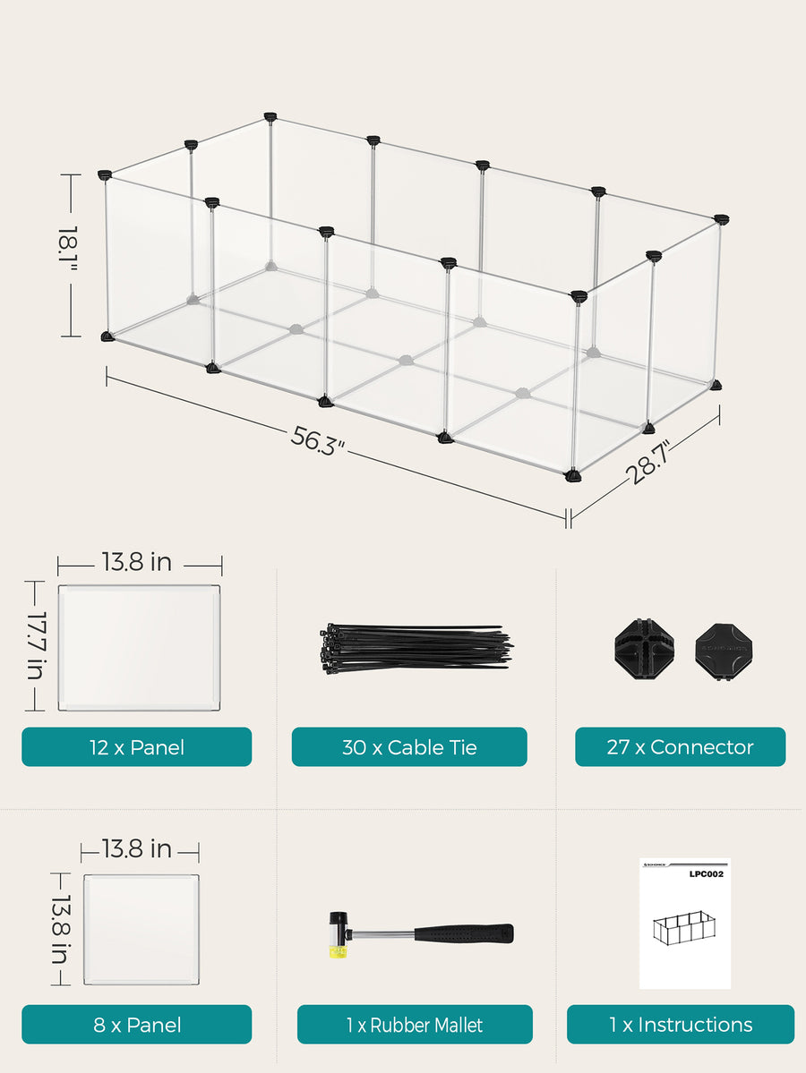 White DIY plastic small animal playpen with floor panels setup for indoor pets including rabbits, hamsters, and ferrets